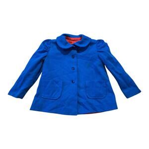 Vintage Royal Blue Button Front Peacoat Puff Sleeve Girls SZ XS